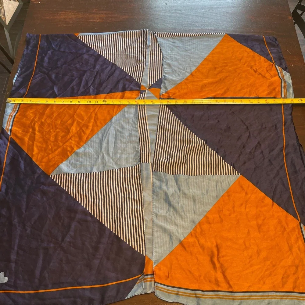 Jessica McClintock Geometric Colorblock Kimono Wrap Navy Orange Blue Striped